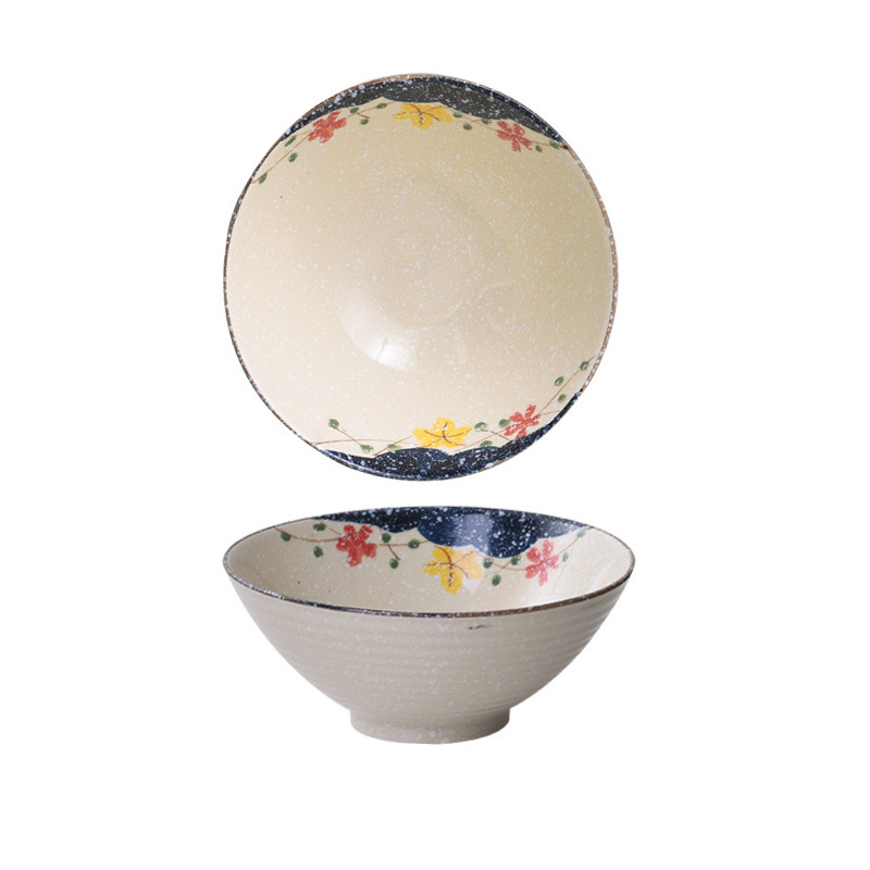 Vas ceramic cu decor floral sub glazură, formă rotundă, în stil nou chinezesc, compatibil cu microunde