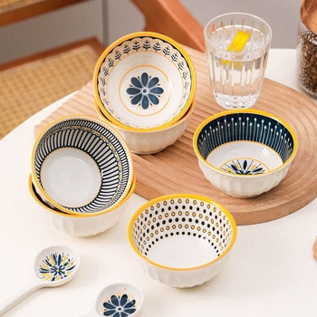 Porcelanska zdjela za rižu, okrugla s reljefnim dizajnom, podglazurno završna obrada, otporna na mikrovalnu pećnicu