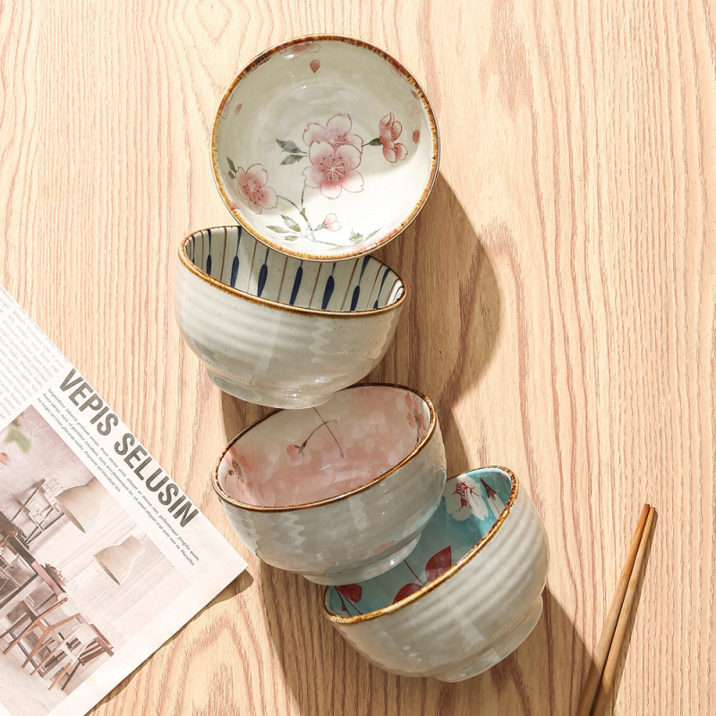 Porcelanska zdjela za rižu, kružnog oblika, uzorak biljaka i cvijeća, moderni minimalistički stil, pogodno za mikrovalnu, premium kvaliteta
