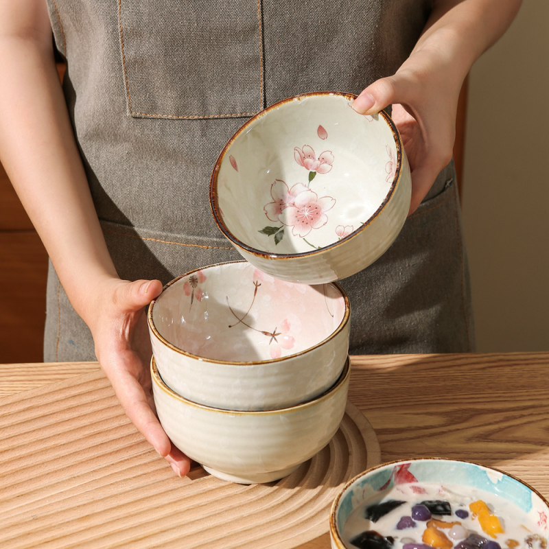 Porcelanska zdjela za rižu, kružnog oblika, uzorak biljaka i cvijeća, moderni minimalistički stil, pogodno za mikrovalnu, premium kvaliteta