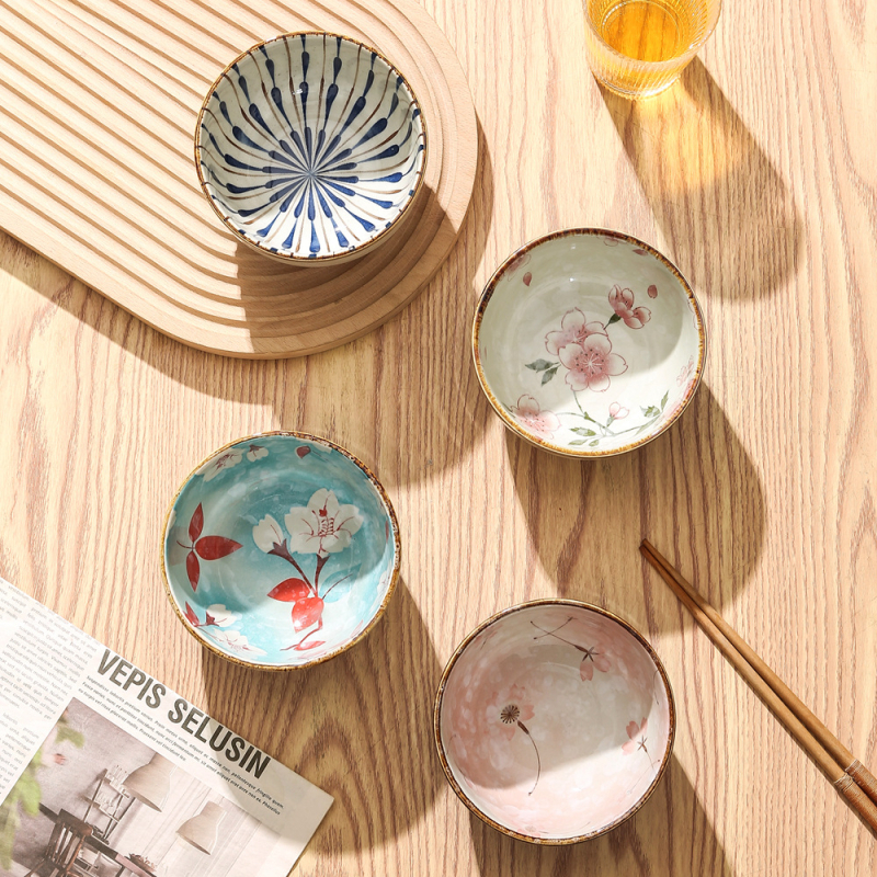 Porcelanska zdjela za rižu, kružnog oblika, uzorak biljaka i cvijeća, moderni minimalistički stil, pogodno za mikrovalnu, premium kvaliteta