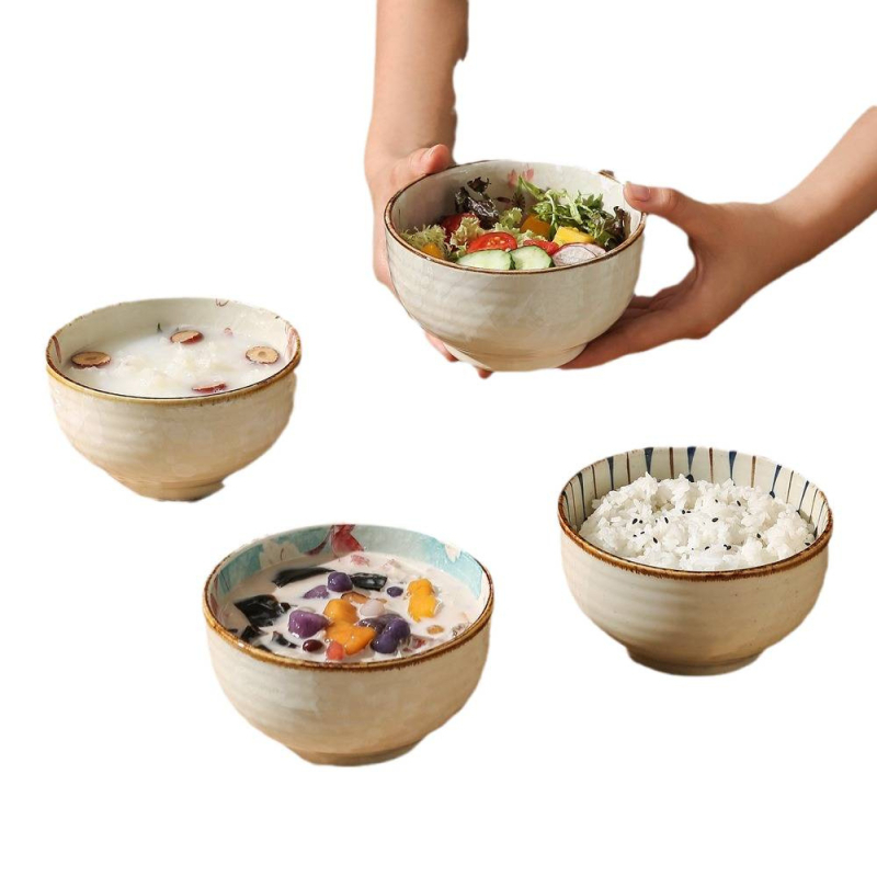 Porcelanska zdjela za rižu, kružnog oblika, uzorak biljaka i cvijeća, moderni minimalistički stil, pogodno za mikrovalnu, premium kvaliteta