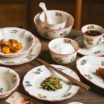 Retro keramički set posuđa sa nepravilnim oblicima, podglazurno završetak, pogodna za mikrovalnu pećnicu