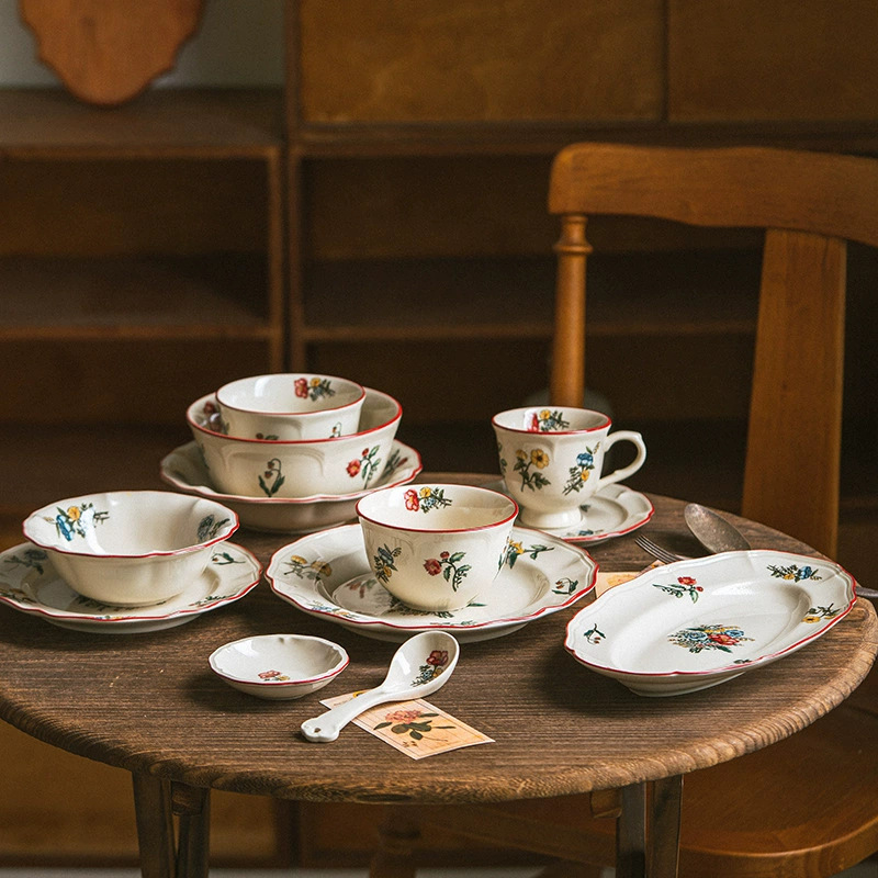 Retro keramički set posuđa sa nepravilnim oblicima, podglazurno završetak, pogodna za mikrovalnu pećnicu