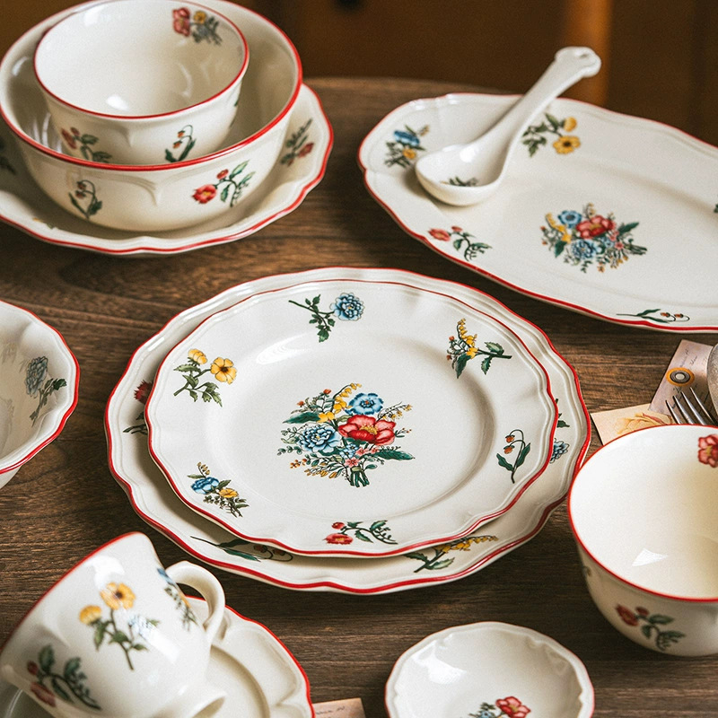 Retro keramički set posuđa sa nepravilnim oblicima, podglazurno završetak, pogodna za mikrovalnu pećnicu