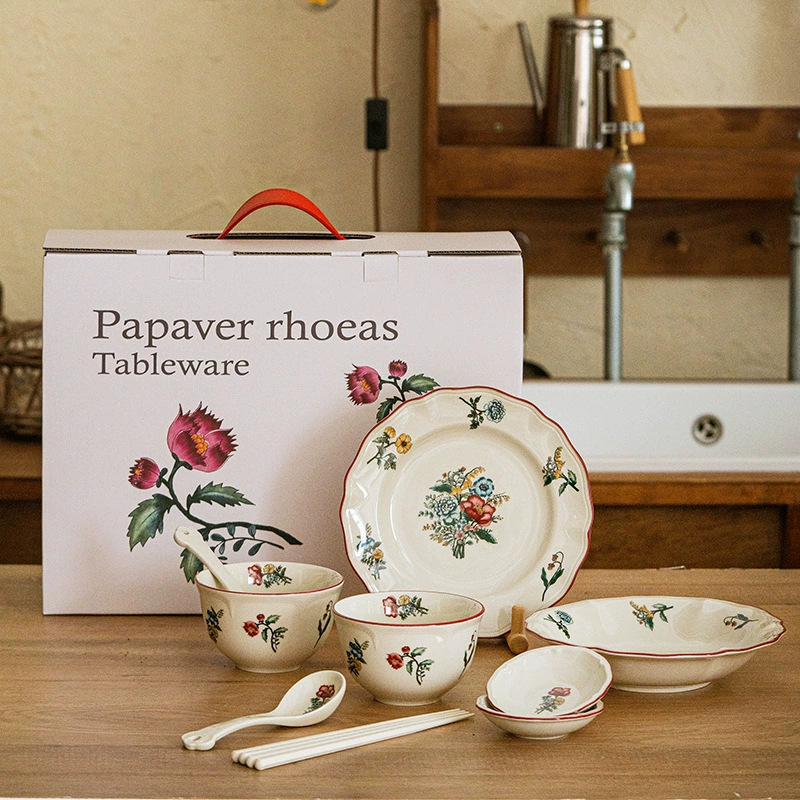 Retro keramički set posuđa sa nepravilnim oblicima, podglazurno završetak, pogodna za mikrovalnu pećnicu