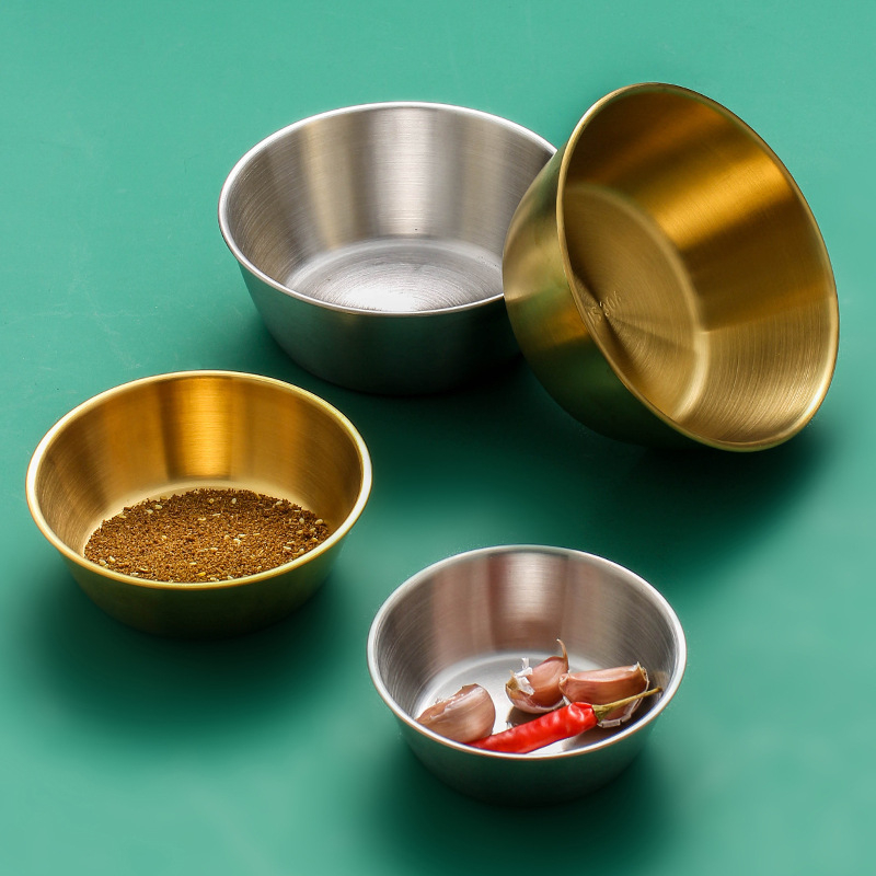 Koreai stílusú 304 rozsdamentes acél rizsbor tál fogantyúval – kerek, egyszínű, elektroplakált felület, logóval