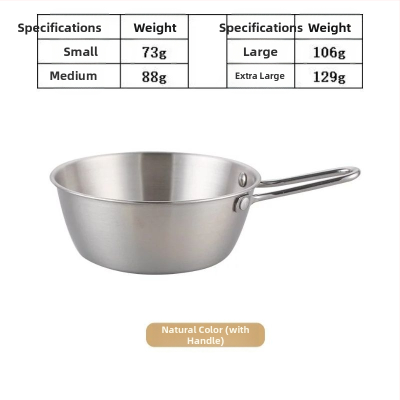 Koreai stílusú 304 rozsdamentes acél rizsbor tál fogantyúval – kerek, egyszínű, elektroplakált felület, logóval