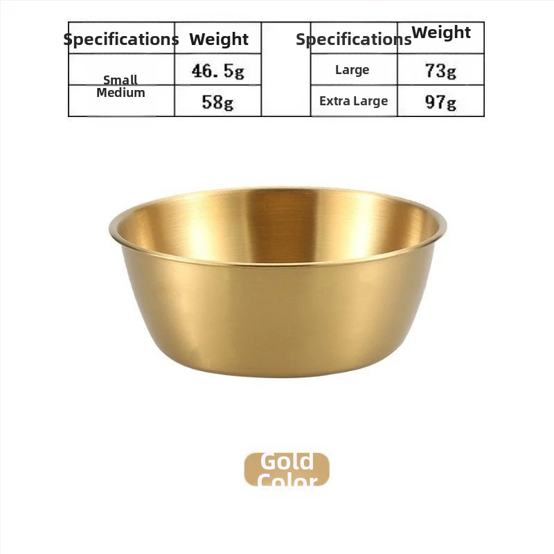 Koreai stílusú 304 rozsdamentes acél rizsbor tál fogantyúval – kerek, egyszínű, elektroplakált felület, logóval