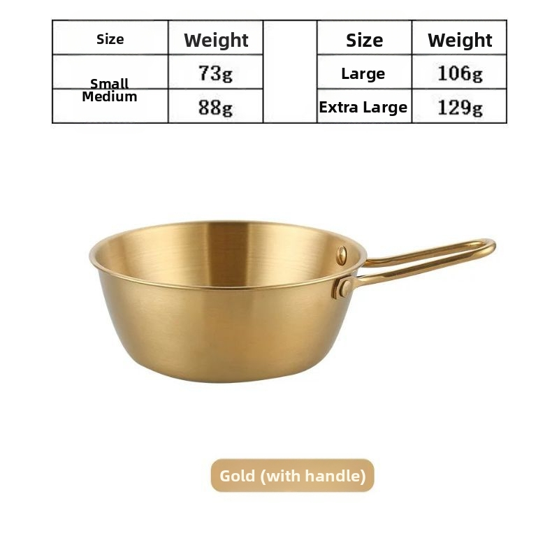 Koreai stílusú 304 rozsdamentes acél rizsbor tál fogantyúval – kerek, egyszínű, elektroplakált felület, logóval