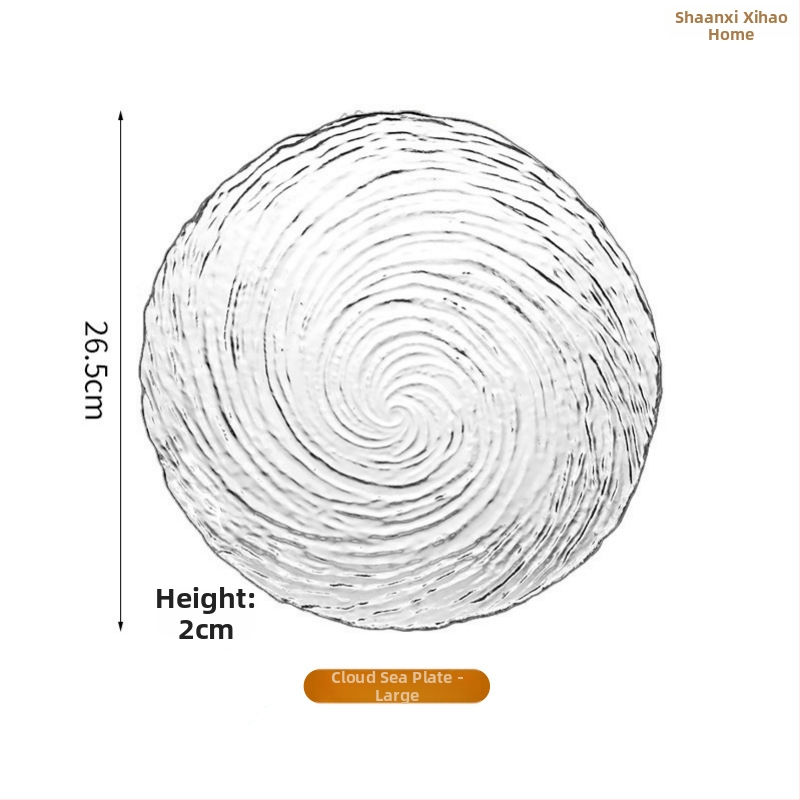 Sklenený servis s ledovým vzorom: nepravidelné misky a taniere na ovocie, priehľadné dezertné taniere, miska na cukrovú vodu; ručne vyrobené, prispôsobiteľné, moderný minimalistický štýl
