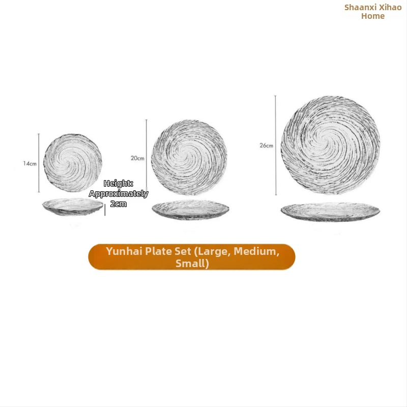 Sklenený servis s ledovým vzorom: nepravidelné misky a taniere na ovocie, priehľadné dezertné taniere, miska na cukrovú vodu; ručne vyrobené, prispôsobiteľné, moderný minimalistický štýl