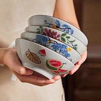 Porcelanske zdjele s podglazurnom bojom – retro kineskog stila, set zdjela za rižu, tjesteninu, juhu i desert za kućnu upotrebu