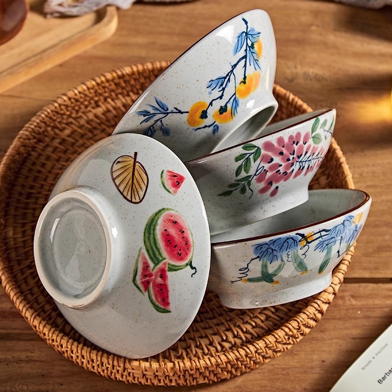 Porcelanske zdjele s podglazurnom bojom – retro kineskog stila, set zdjela za rižu, tjesteninu, juhu i desert za kućnu upotrebu