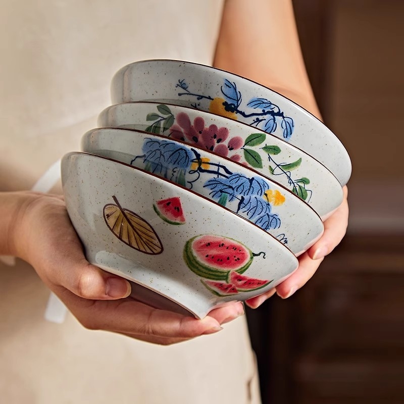 Porcelanske zdjele s podglazurnom bojom – retro kineskog stila, set zdjela za rižu, tjesteninu, juhu i desert za kućnu upotrebu
