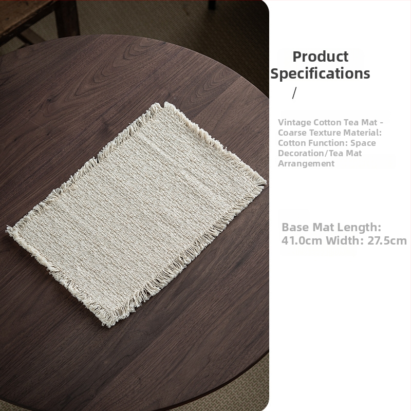 Covoraș dublu pentru ceai, cu broderie sashiko și motiv de trandafir — din bumbac și in, stil chinezesc