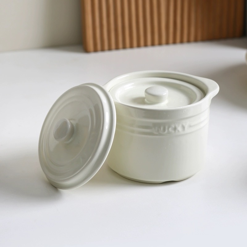 Vas ceramic pentru ouă la abur cu capac dublu – porție pentru o singură persoană, compatibil cu microunde, finisaj glazură monocrom
