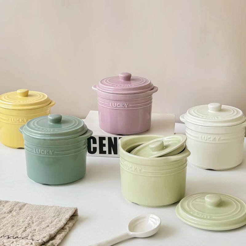 Vas ceramic pentru ouă la abur cu capac dublu – porție pentru o singură persoană, compatibil cu microunde, finisaj glazură monocrom