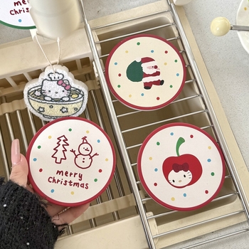 Suport rotund pentru pahar ceramic, cu ilustrație în stil desen animat a unui om de zăpadă de Crăciun, absorbent