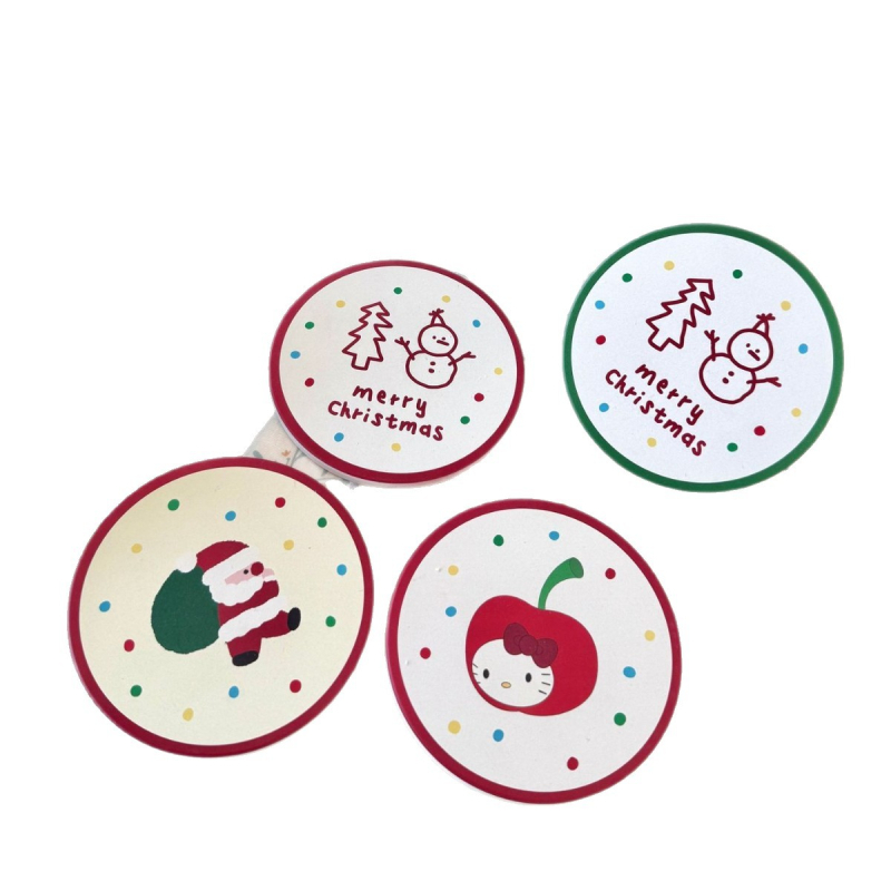 Suport rotund pentru pahar ceramic, cu ilustrație în stil desen animat a unui om de zăpadă de Crăciun, absorbent