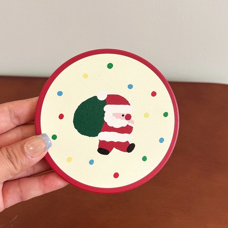 Suport rotund pentru pahar ceramic, cu ilustrație în stil desen animat a unui om de zăpadă de Crăciun, absorbent