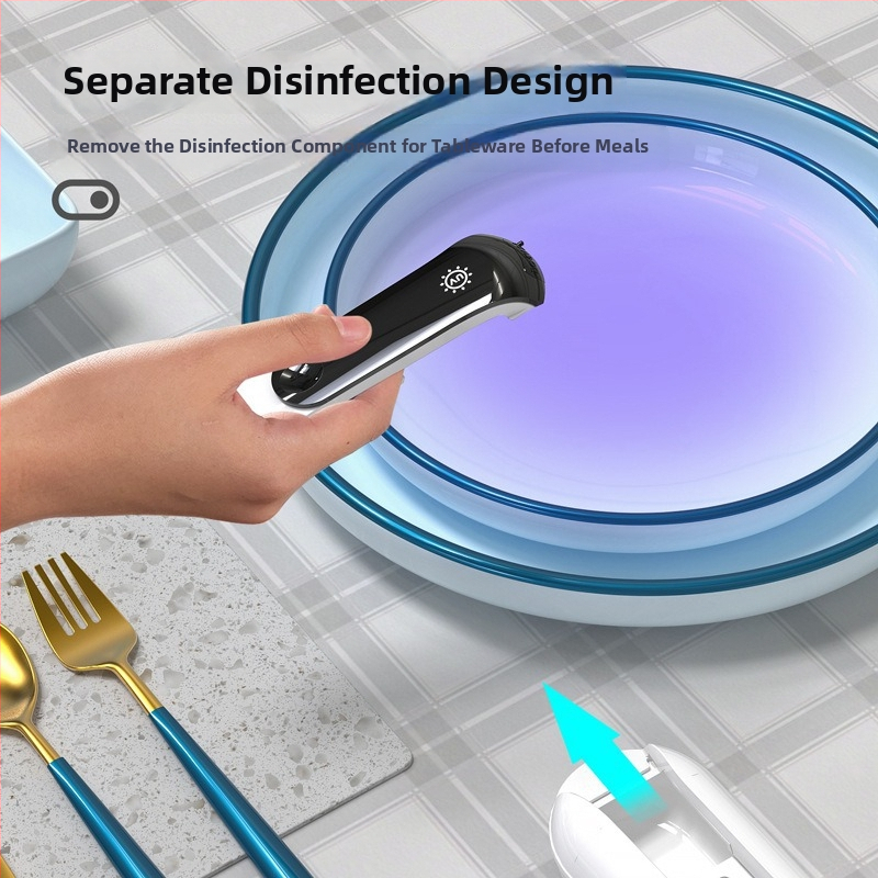 Prenosná krabička na príbor s UV dezinfekciou na cestovanie — ABS materiál, dezinfekcia a sušenie, obsahuje bežné príborové potreby a lyžicu, značka Aigryo, séria Matka a Dieťa