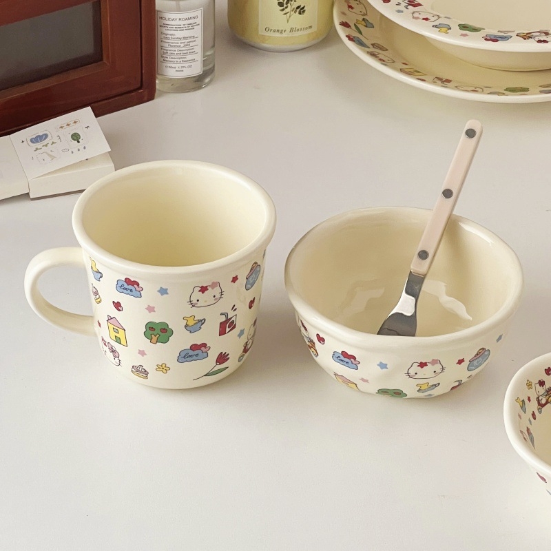 Porcelanski tanjur s ljubavnim motivom mačke i psa – duboki tanjur za doručak i tjesteninu, siguran za mikrovalnu, podglazurna zaštita, mogućnost prilagodbe