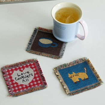 Suport de cană tricotat, stil Nordic, pătrat, din pânză, calitate de primă clasă