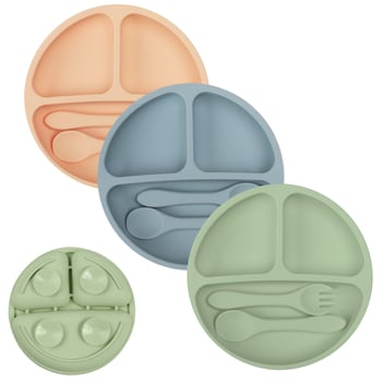 Silicone vaiko lėkštės rinkinys, 3 vnt., vaikams nuo 3 mėnesių, gaivus ir mielas stilius