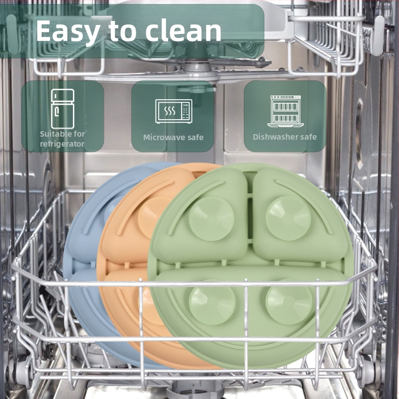 Silicone vaiko lėkštės rinkinys, 3 vnt., vaikams nuo 3 mėnesių, gaivus ir mielas stilius