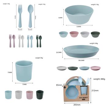 5 dalių kūdikių maisto rinkinys - minimalistinis stilius, ekologiškas ir biologiškai suyrantis, tinkamas nuo 6 mėnesių, pieno miltelių dėžutė su trimis skyriais