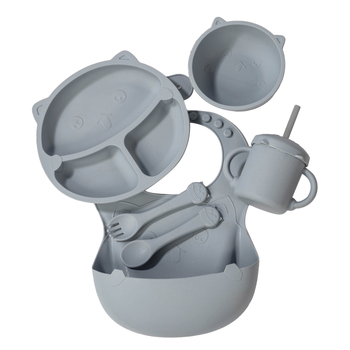8-dijelni silikonni set za hranjenje djece: zdjela, žlica, podijeljena kutija za hranu, čaša — lako za čišćenje, otporan do 230°C, pogodan za dopunsko hranjenje