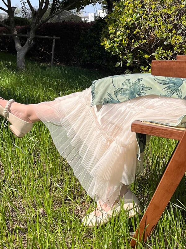 Чипао подплата за рокля - флорална релефна шарка, А-линия, средна дължина, микроеластичност