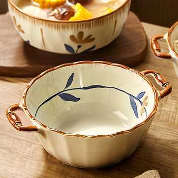 Miska za instantne rezance, porcelan, uzorak biljaka i cvijeća, japanski stil, prikladna za mikrovalnu pećnicu