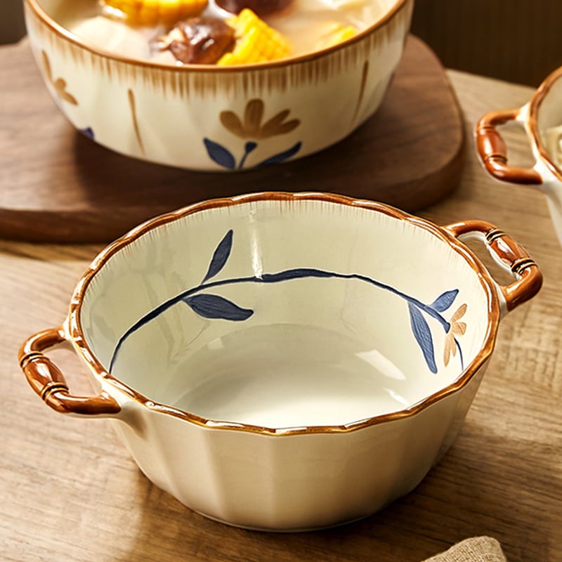 Miska za instantne rezance, porcelan, uzorak biljaka i cvijeća, japanski stil, prikladna za mikrovalnu pećnicu