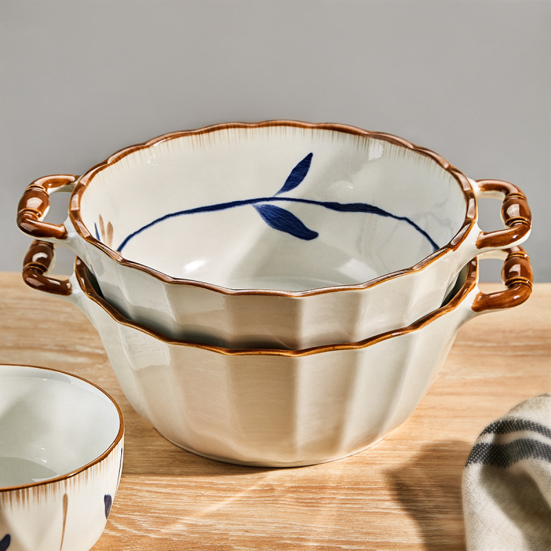 Miska za instantne rezance, porcelan, uzorak biljaka i cvijeća, japanski stil, prikladna za mikrovalnu pećnicu