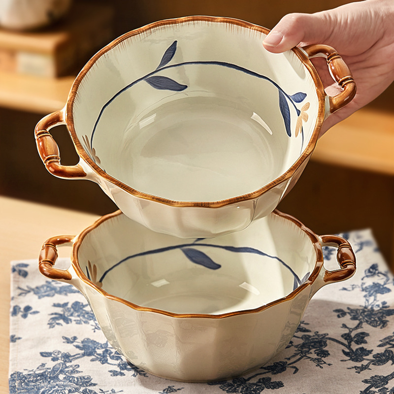 Miska za instantne rezance, porcelan, uzorak biljaka i cvijeća, japanski stil, prikladna za mikrovalnu pećnicu