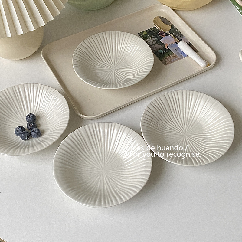 Bol ceramic plat cu model în dungi, culoare sub glazură, potrivit pentru microunde, formă rotundă, pentru iaurt și deserturi