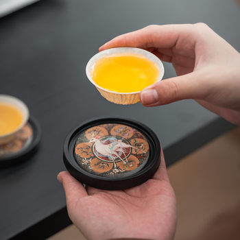 Tava rotundă de ceai din ceramică, suprafață absorbantă, model cerb, suport de ceai cu uscare rapidă