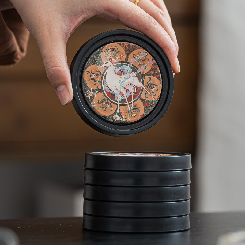 Tava rotundă de ceai din ceramică, suprafață absorbantă, model cerb, suport de ceai cu uscare rapidă