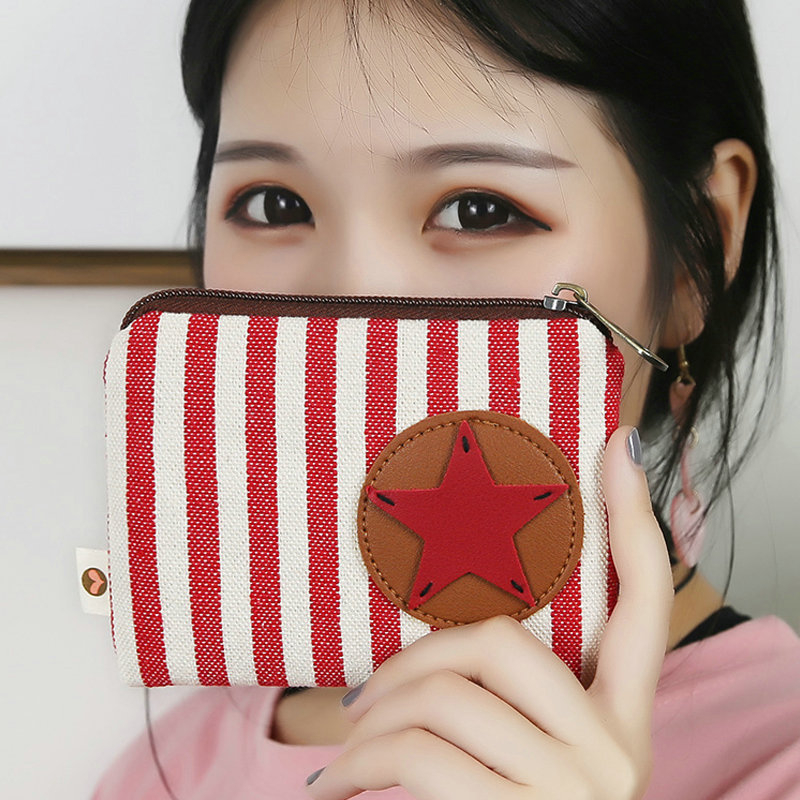 Monetų piniginė su dryžuotu raštu, drobė, gaivus ir mielas stilius, kvėpuojantis, kasdieniam naudojimui