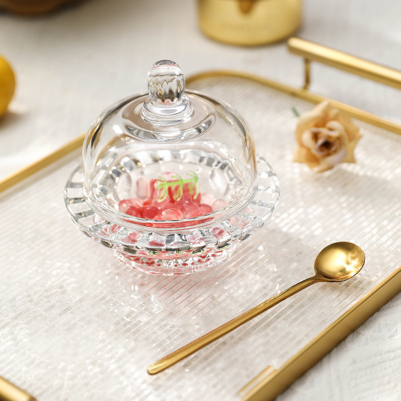 Cupe de desert din sticlă cu capac – bol transparent, rotund, potrivit pentru fructe și deserturi