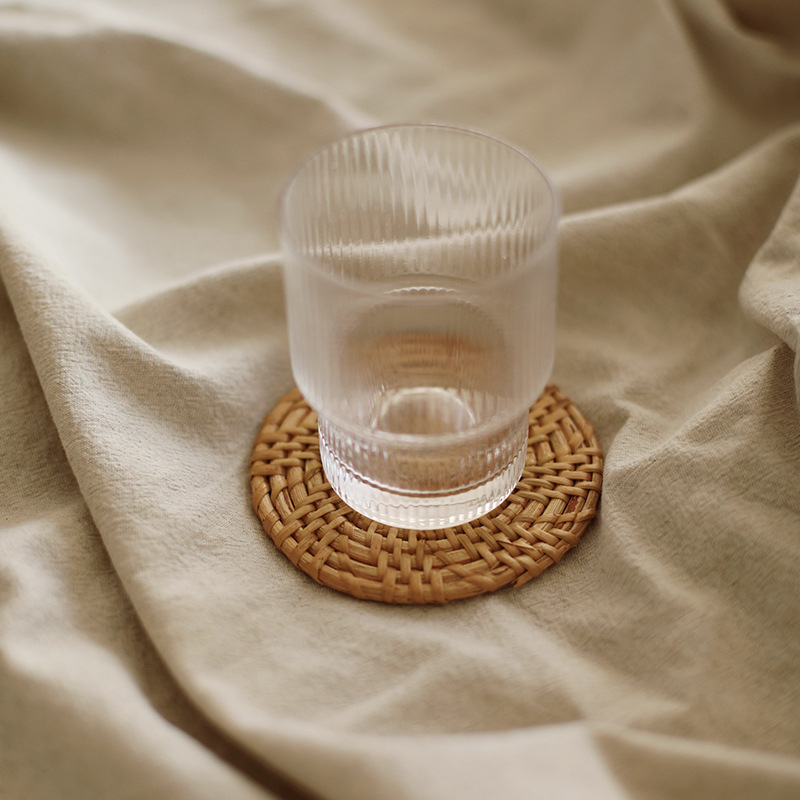 Set rotund din rătan pentru ceremoniile de ceai – suporturi antialunecare, suport pentru cești, izolație termică