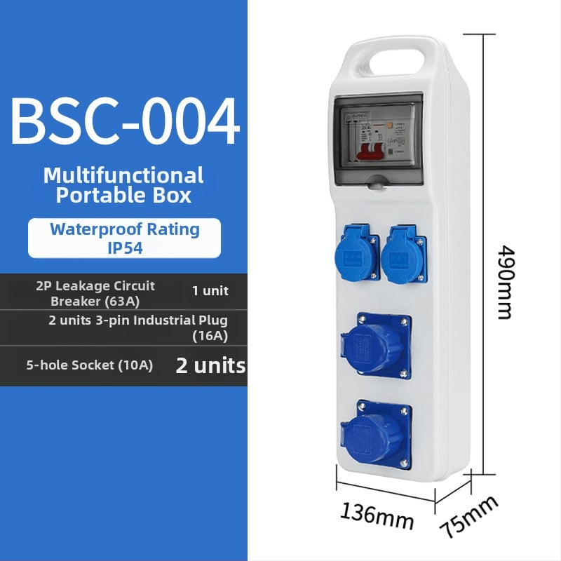 Триетажна мобилна разпределителна кутия за контакти за строителна площадка, IP65 водоустойчива, преносима за открито, 6 гнезда, 32A