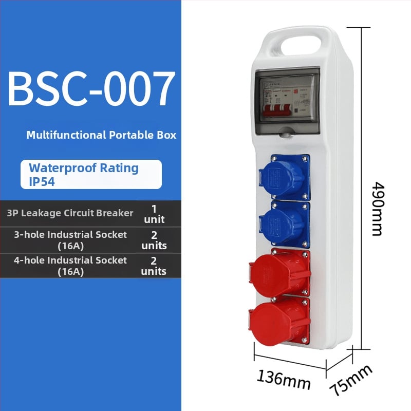 Триетажна мобилна разпределителна кутия за контакти за строителна площадка, IP65 водоустойчива, преносима за открито, 6 гнезда, 32A