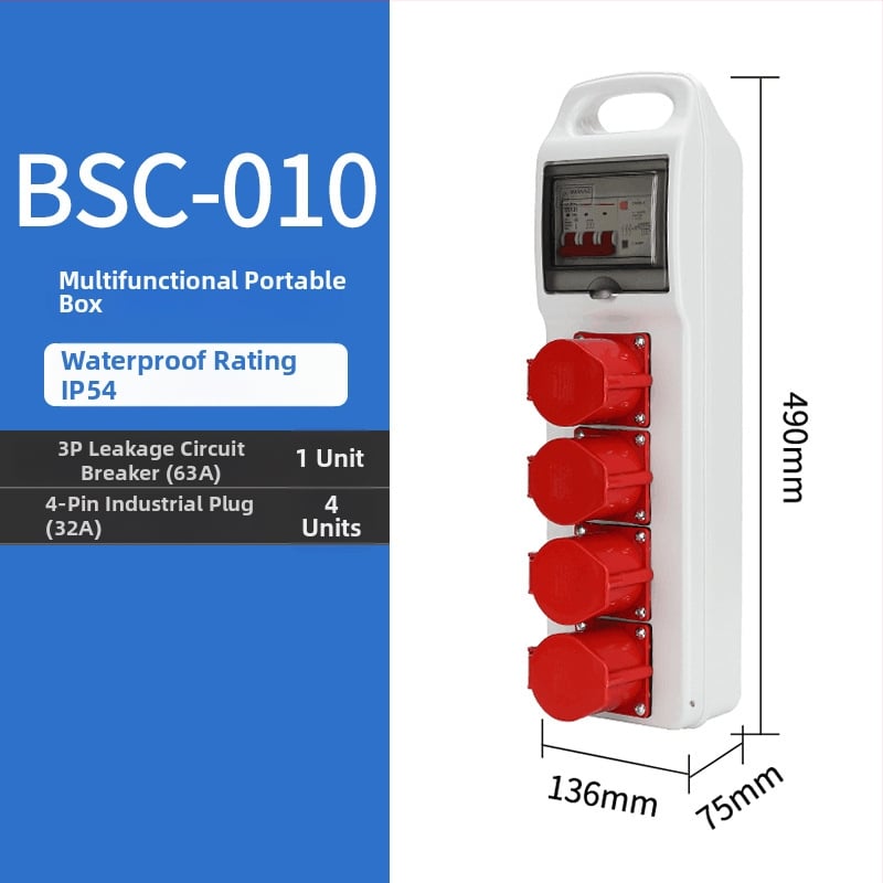 Триетажна мобилна разпределителна кутия за контакти за строителна площадка, IP65 водоустойчива, преносима за открито, 6 гнезда, 32A