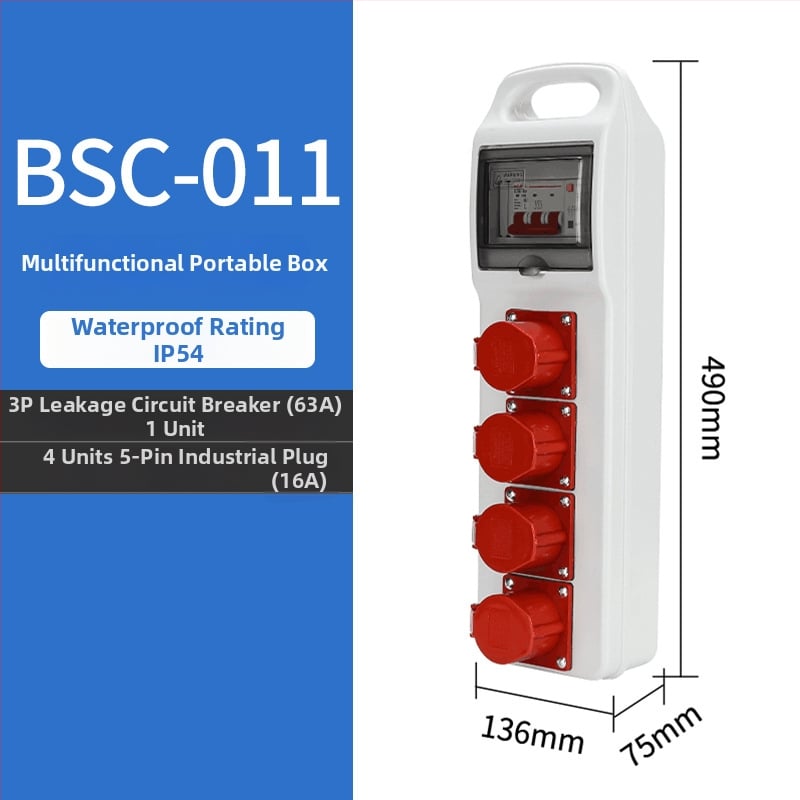 Триетажна мобилна разпределителна кутия за контакти за строителна площадка, IP65 водоустойчива, преносима за открито, 6 гнезда, 32A