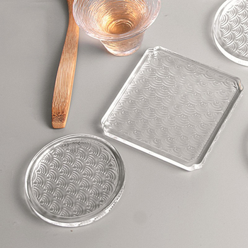 Suport din sticlă pentru ceai și coaster în stil japonez, cu model Xiangyun Waves (rotund și pătrat) – accesorii pentru setul de ceai