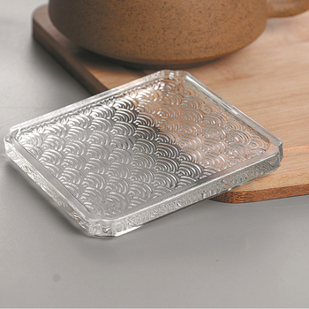 Suport din sticlă pentru ceai și coaster în stil japonez, cu model Xiangyun Waves (rotund și pătrat) – accesorii pentru setul de ceai