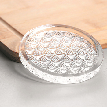 Suport din sticlă pentru ceai și coaster în stil japonez, cu model Xiangyun Waves (rotund și pătrat) – accesorii pentru setul de ceai